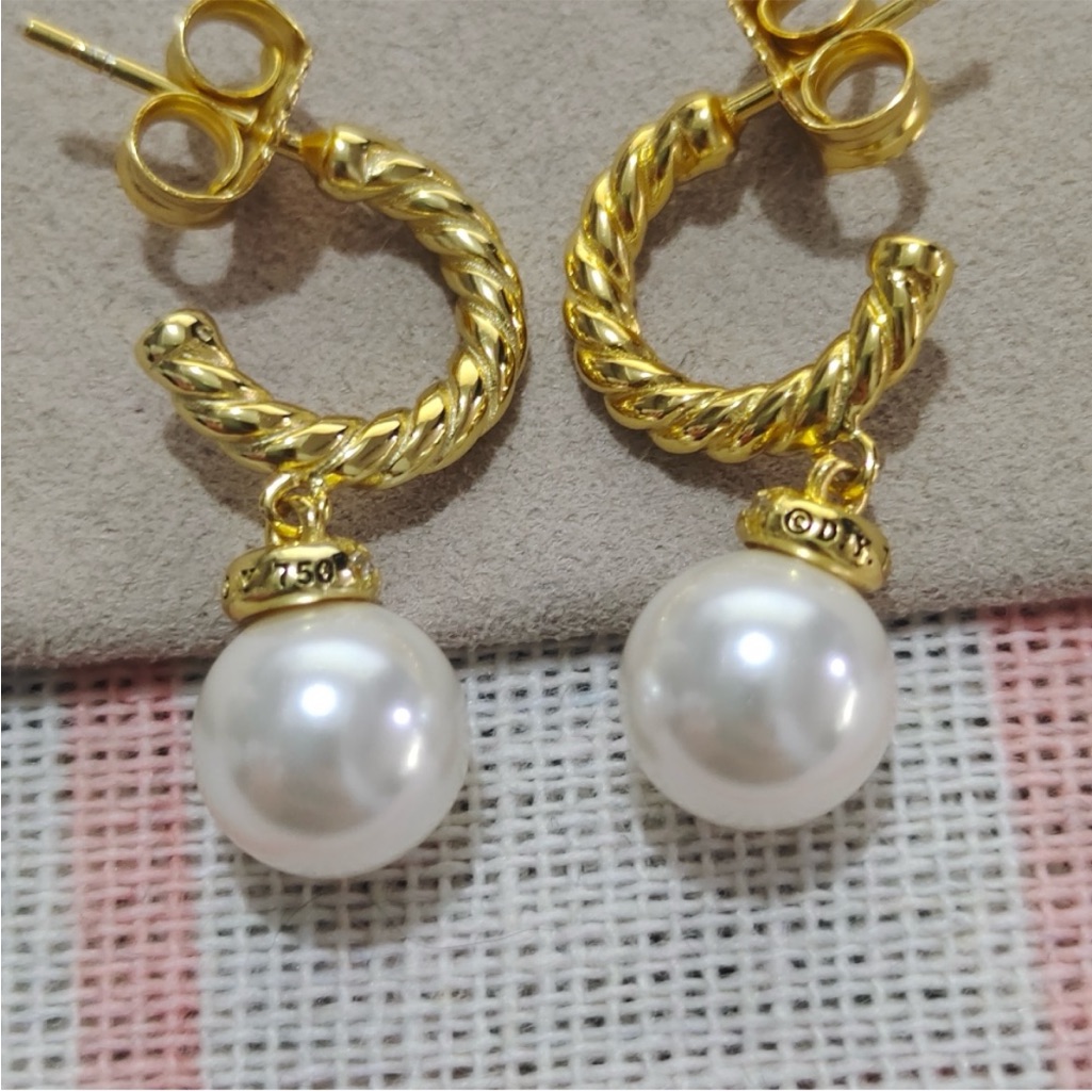 David Yurman Gold-Tone Twisted Hoop Pearl Drop Earrings